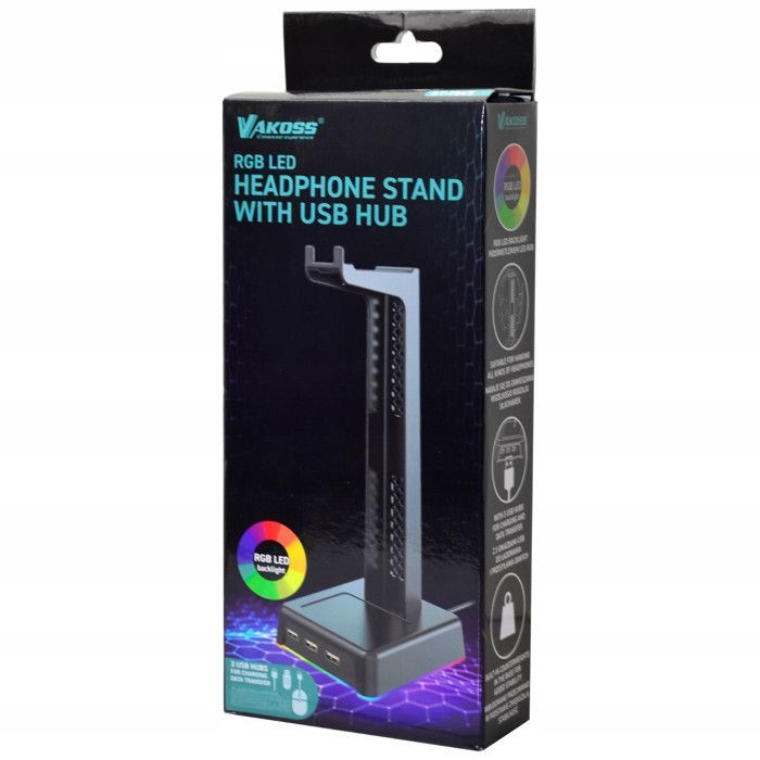 Soporte de escritorio para auriculares, concentrador USB 3x, retroiluminación LED, ST-1545
