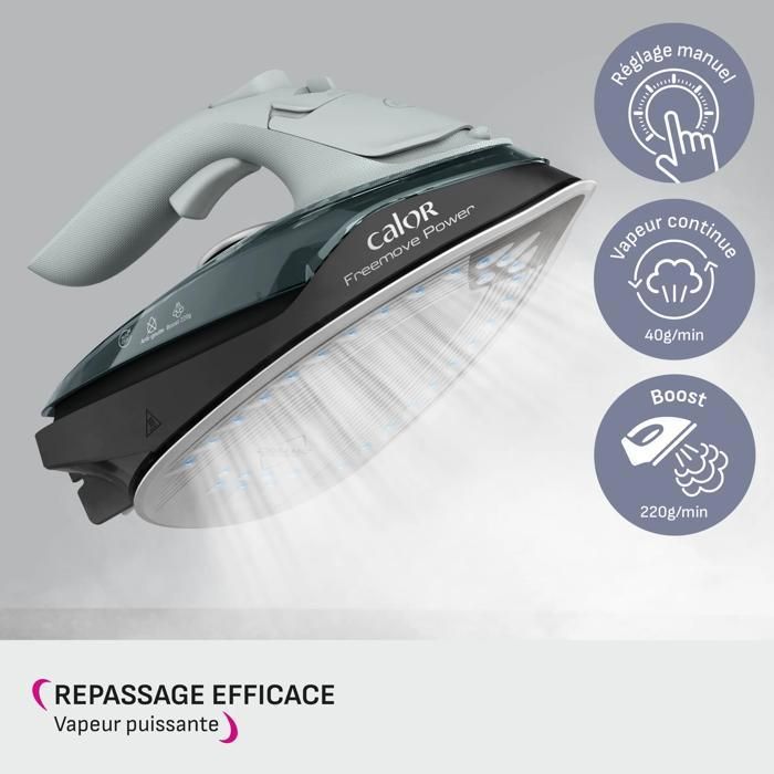 Ferro da stiro a vapore senza fili Calor Freemove Power, 2600 W, emissione di vapore continua 40 g/min, getto vapore 220 g/min, efficiente, leggero, FV6672C0