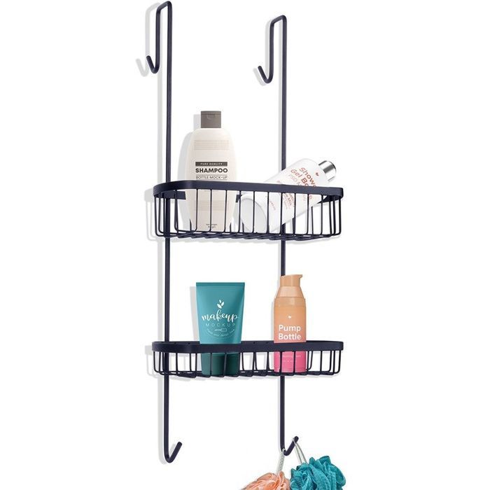 VILDE Étagère de douche - Métal Noir Durable - Installation Facile - sans Perçage - 22x19 x54,5 cm