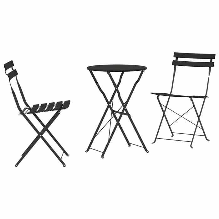 Opklapbare bistroset - BURKE - Antraciet - Staal - 3-delig - Opklapbare tafel - Opklapbare stoelen - 50x50x71 cm