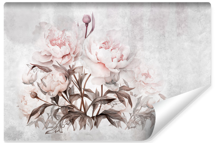 Fototapeta Do Sypialni Różowe Peonie Na Betonie 90x60cm