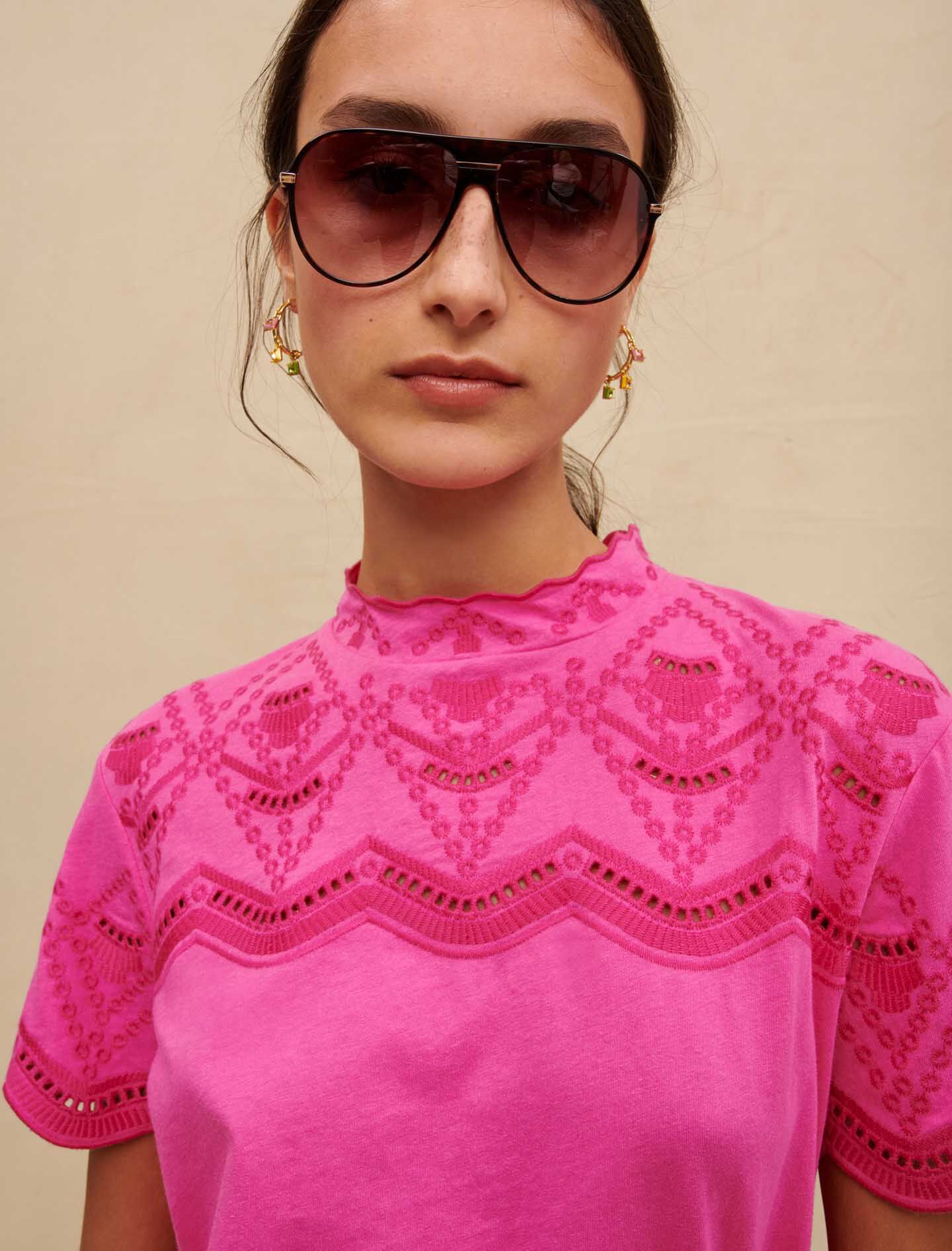 Tricou brodat - Fuchsia