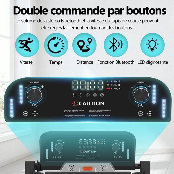Tapis de Course Pliant - YEE RUN - 1-14 km/h - Moteur 3.0 HP - Inclinaison 9% - Bluetooth