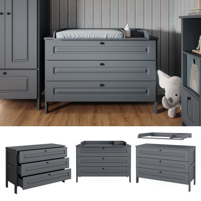 Fasciatoio Ajaton 133x98,4 cm con 3 cassetti, grigio, Vitalispa 50169