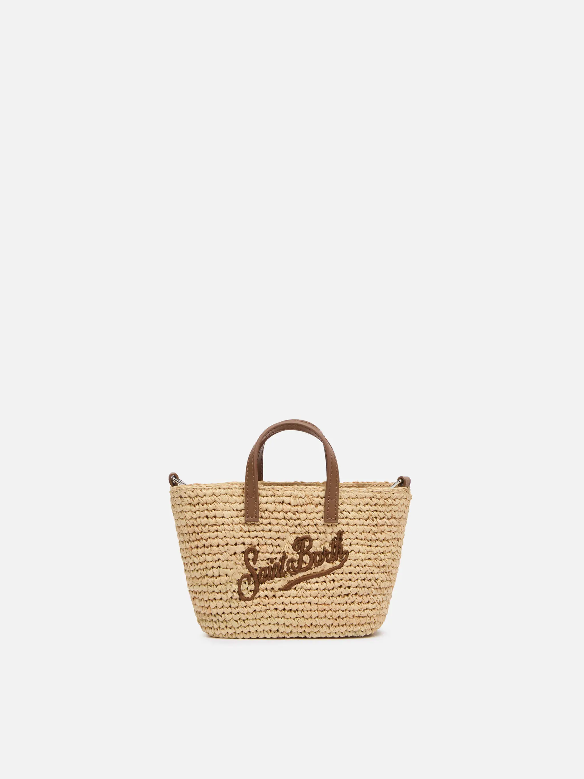 Rafia City Micro Bag beige con manici in pelle