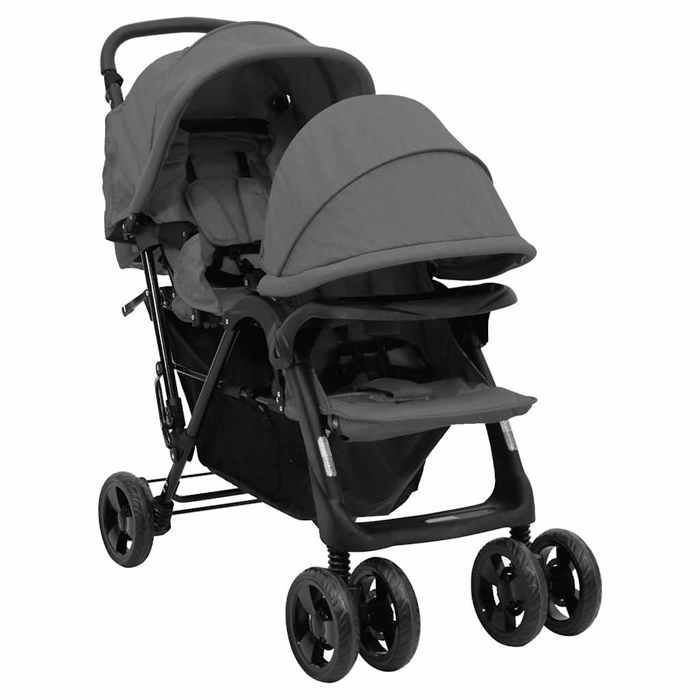vidaXL Poussette à Deux Places Landau Pliable de Vayage Poussette de Voyage pour Tout-petit Extérieur Protection contre 10348