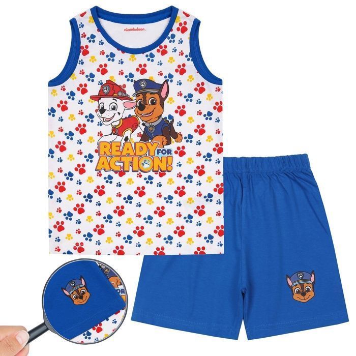 Pijama infantil de Paw Patrol Marshall Chase con tirantes, pijama de verano blanco y azul, talla 6