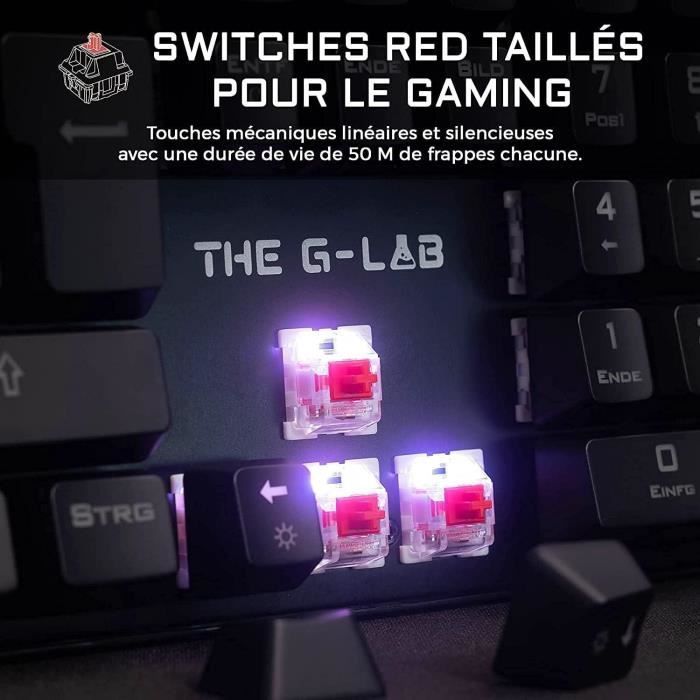 Tastiera da gioco - The G-Lab - KEYZ RUBIDIUM - Meccanica (Switch rossi) - Poggiapolsi - RGB - Cablata - AZERTY - Nera