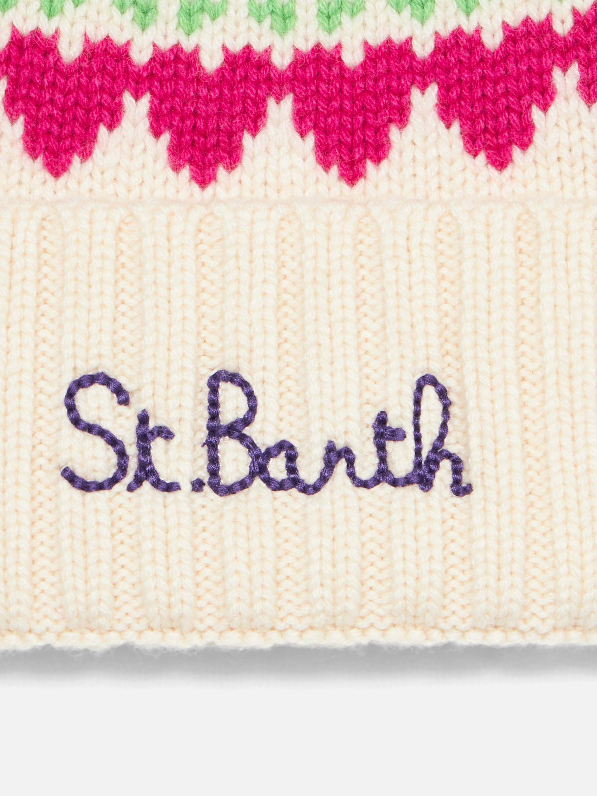 Fair Isle Hvid Hjerteprint Hue til Kvinder