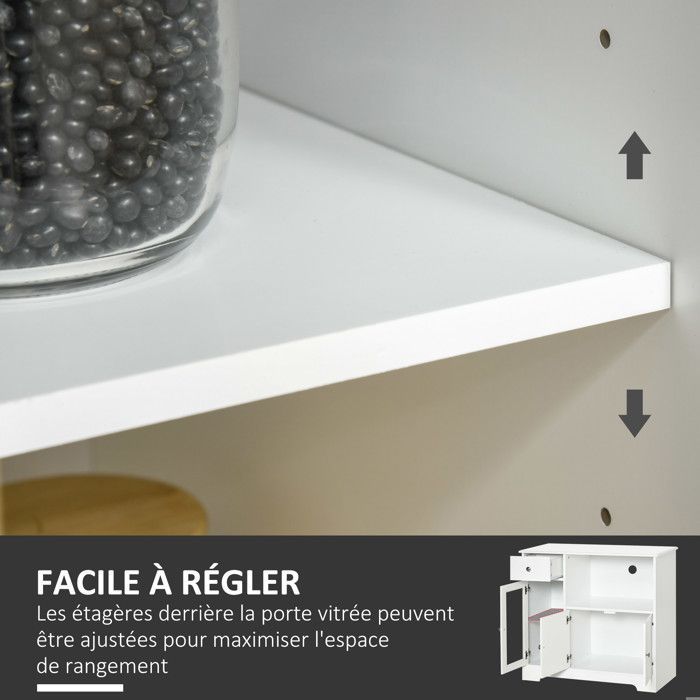 Mueble para microondas - HOMCOM - aparador de cocina, armario de almacenamiento de vidrio templado y madera - madera - 90x40x82cm - blanco