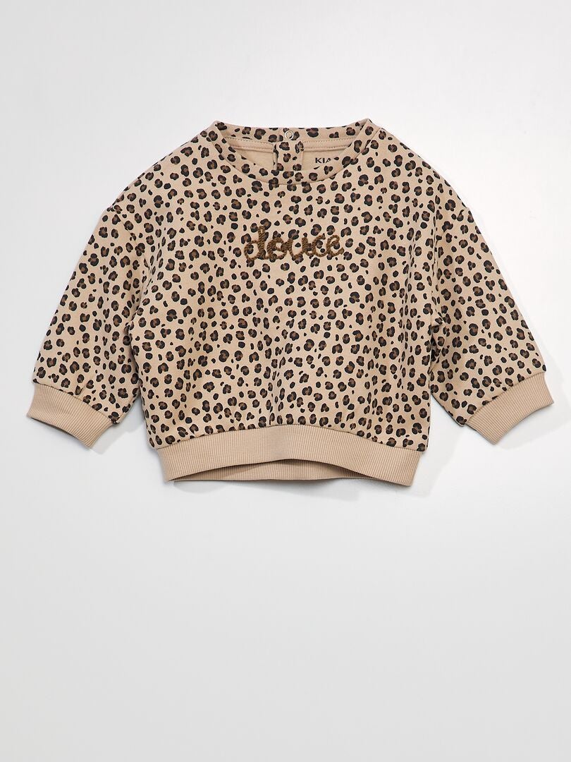 Bedrukte sweater met geborduurde letters - BEIGE