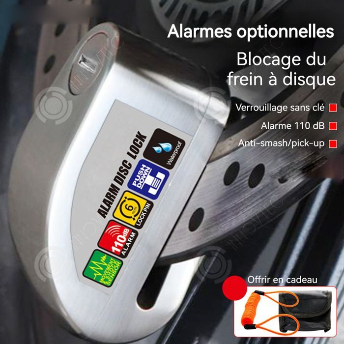Bloque disque 110db en alliage d'aluminium avec câble rappel et 2 jeux de piles antivol moto homologué sra moto bloque disque
