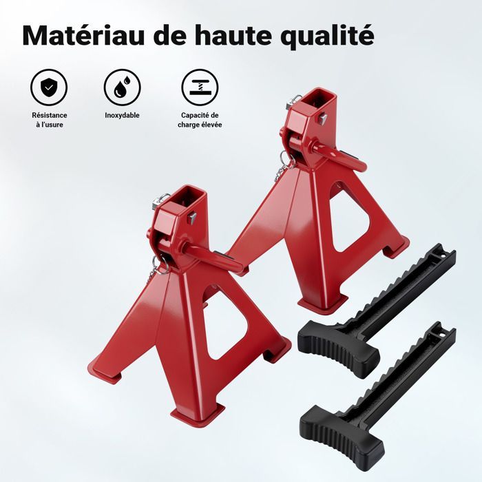 Juego de 2 soportes elevadores Wiltec, capacidad de 2 toneladas, peso de 4,7 kg, altura ajustable de 280 a 425 mm, doble bloqueo de seguridad, gran tamaño