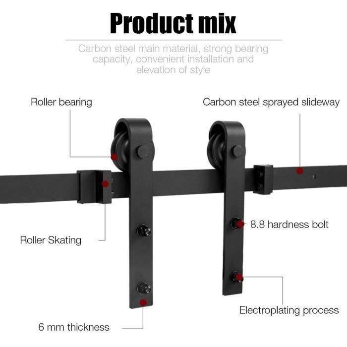 2M Sliding Door Rail Hanging Track System Door Rail Pulley Wheel Hardware Kit
