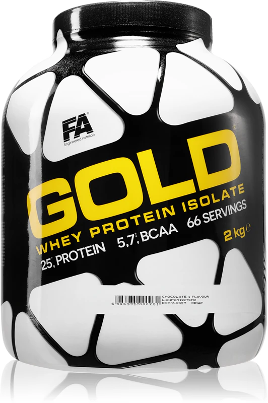 Suplemento alimentar Fitness Authority Gold Whey Protein Isolate, proteína de soro de leite.