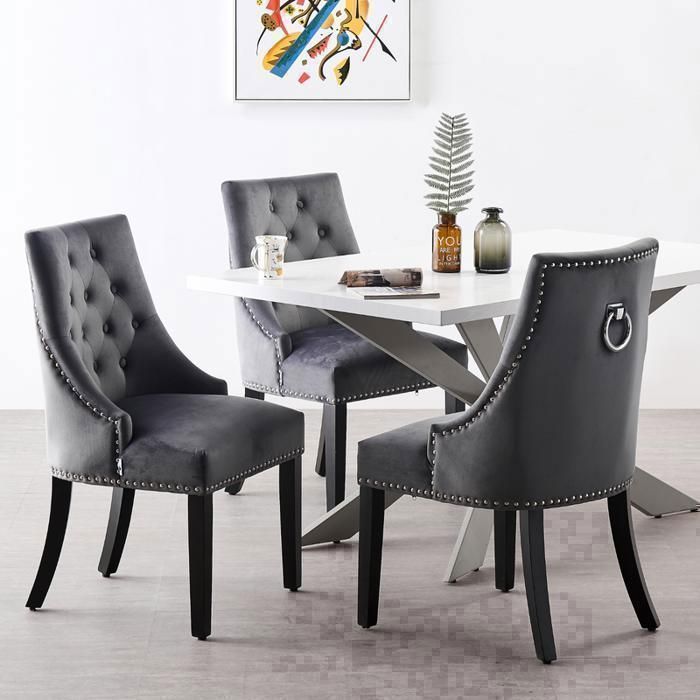 Set of 4 velvet dining chairs with backrests – Designer style, wooden legs – Dining room and living room