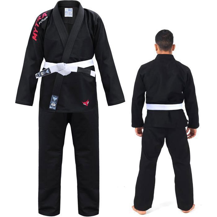 Kimono BJJ Adulte - Mytra Fusion - Kimono Jiu Jitsu Brésilien et Grappling 380 GSM Renforcées - Ceinture Ajustable Incluse - Noir