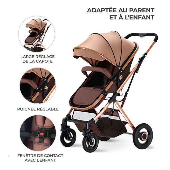 Cochecito de bebé KITYTETY 3 en 1 - Con capazo/silla de coche 0+/cochecito reversible - Hasta 20 kg - Desde el nacimiento - Caqui
