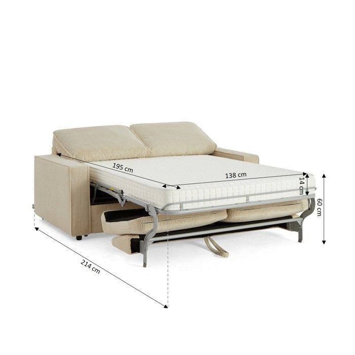 Sofá cama convertible de 3 plazas ROYAL Express en pana beige.