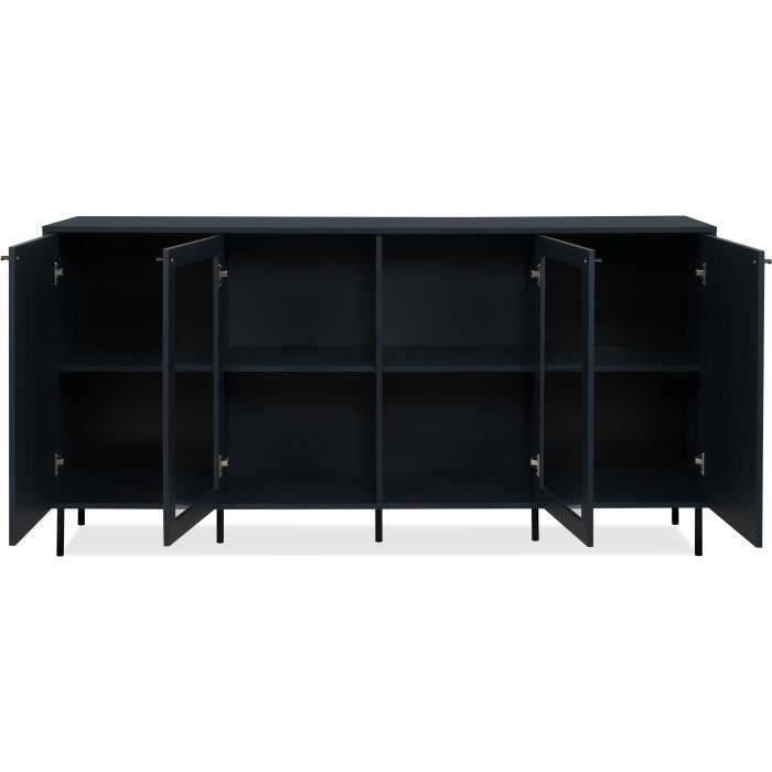 Matala senkki - CARACAS - tummansininen koristelu - 2 lasiovea + 2 ovea - L180 x K90 x S40 cm