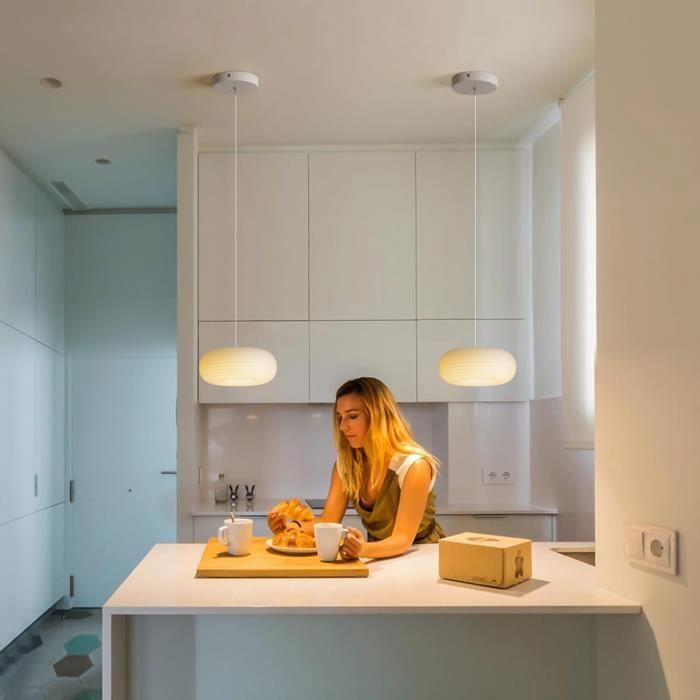 GANEED LED-Pendelleuchte – Minimalistische ovale Kücheninselleuchte – 12 W – Weiß – 1 Stück