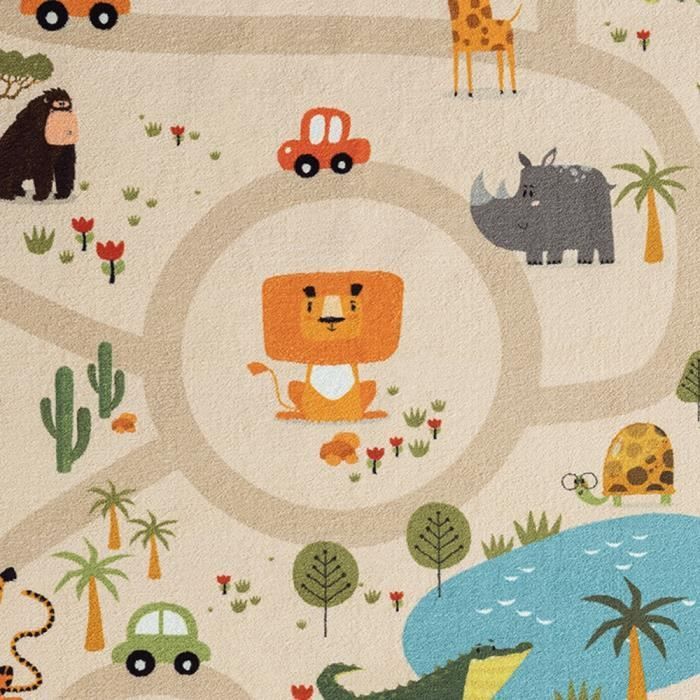 Tapis de jeu pour enfants - TEPPICH-TRAUM - Motif Safari / Routes - Antidérapant - 120x160 cm