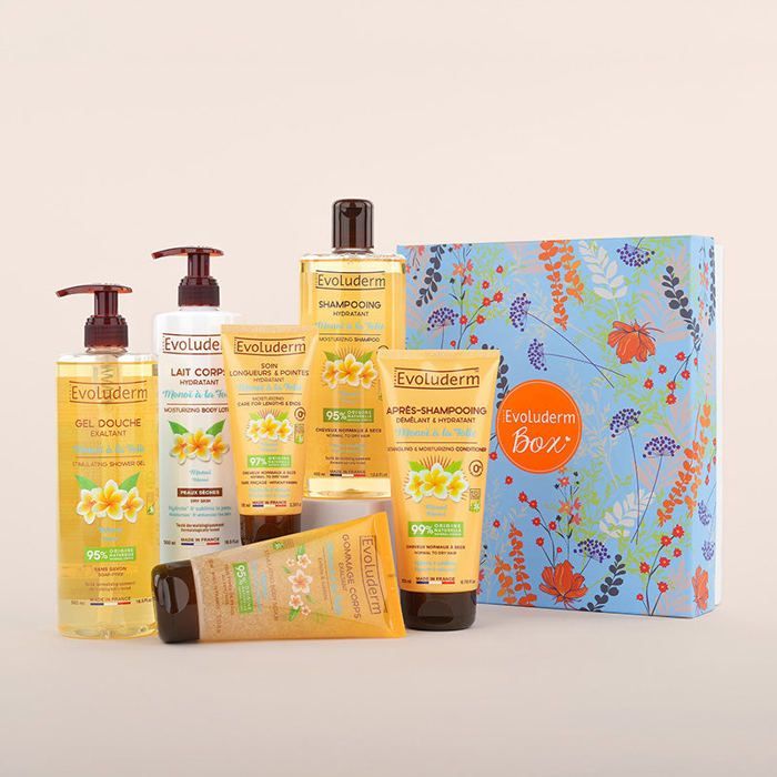 EVOLUDERM - Kit Monoi Madness para Corpo e Cabelo - Caixa de Primavera - Presente ideal para Natal, Aniversários e Dia das Mães