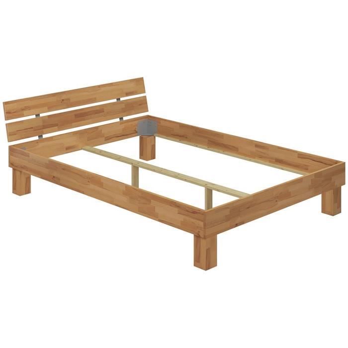 Lit adulte en hêtre naturel moderne 180x220 king size, cadre de lit sans literie 60.80-18-220oR