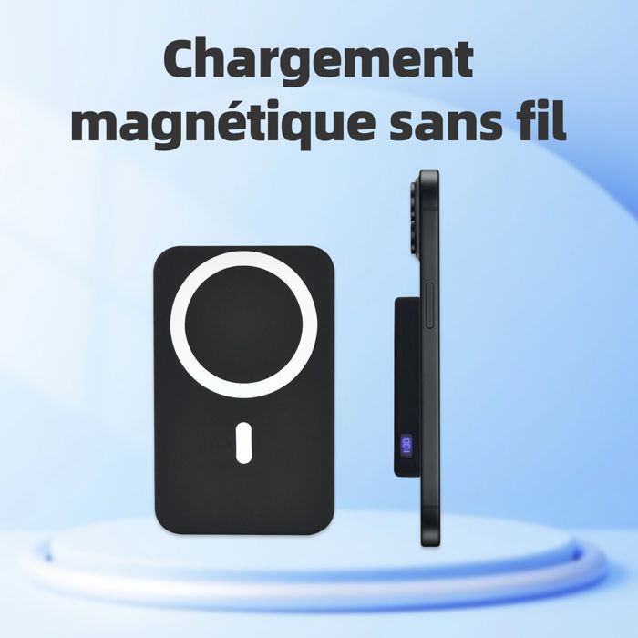 DOCCMIK Batterie externe magnétique 10000mah 22.5w batterie portable sans fil et filaire chargeur portable Compatible iPhone noir