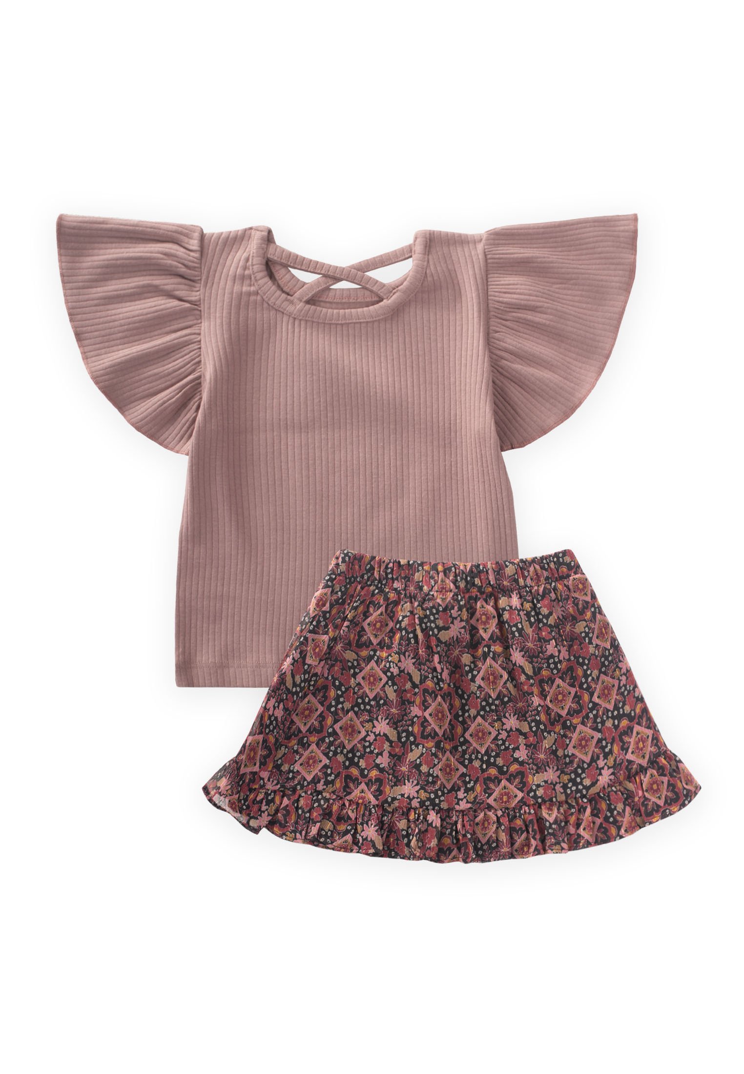 Cigit SET MET MOUWEN - A-lijn rok - mauve