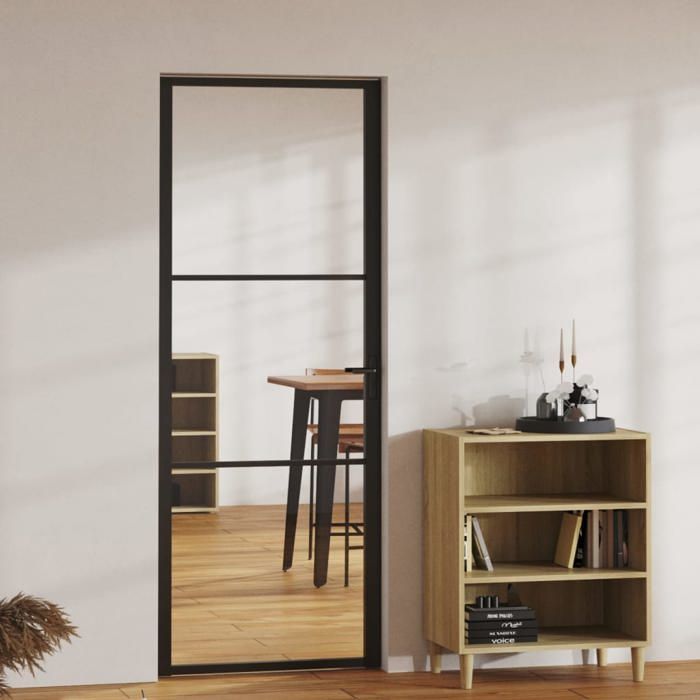 Puerta interior vidaXL ESG de cristal y aluminio, 76x201,5 cm, negra, 151198