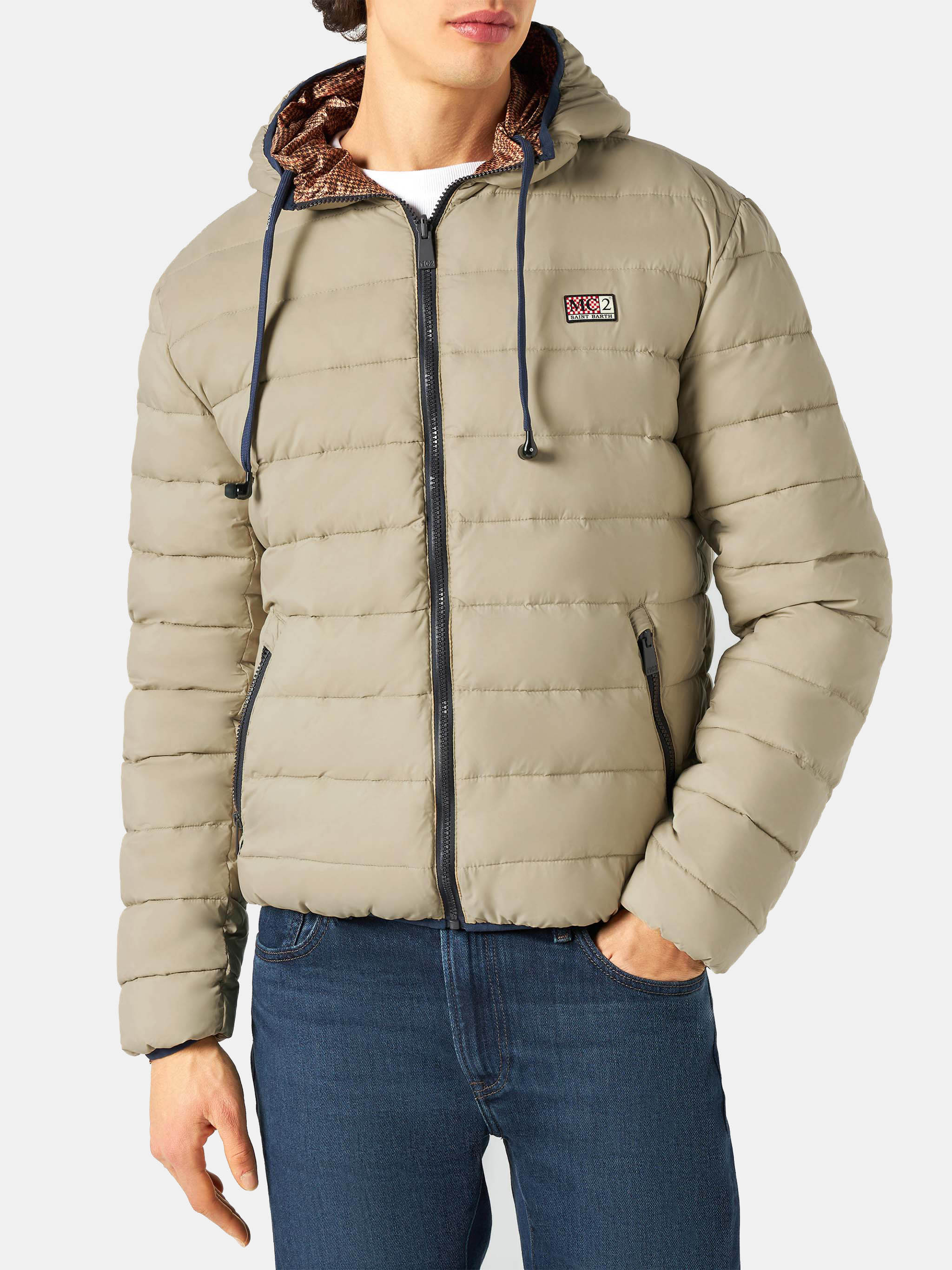 Beige dubbelzijdige donsjas voor heren