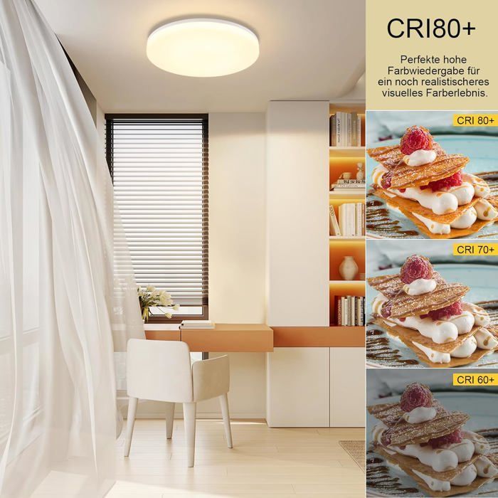 Homefire LED Plafonnier plat dimmable blanc 18W 6000K avec télécommande IP54 ronde cuisine chambre d'enfant salle de bain 22CM