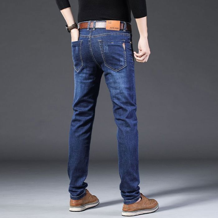 Men's Washed Denim Pants, Fashionable Men's Slim Fit Baggy Jeans, Size 48, Light Blue