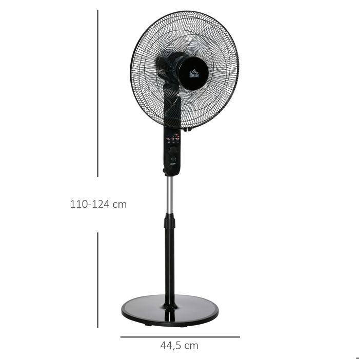 Ventilador de pedestal potente - HOMCOM - 45 W - altura regulable de 110 a 124 cm - mando a distancia - 3 velocidades, oscilación y temporizador