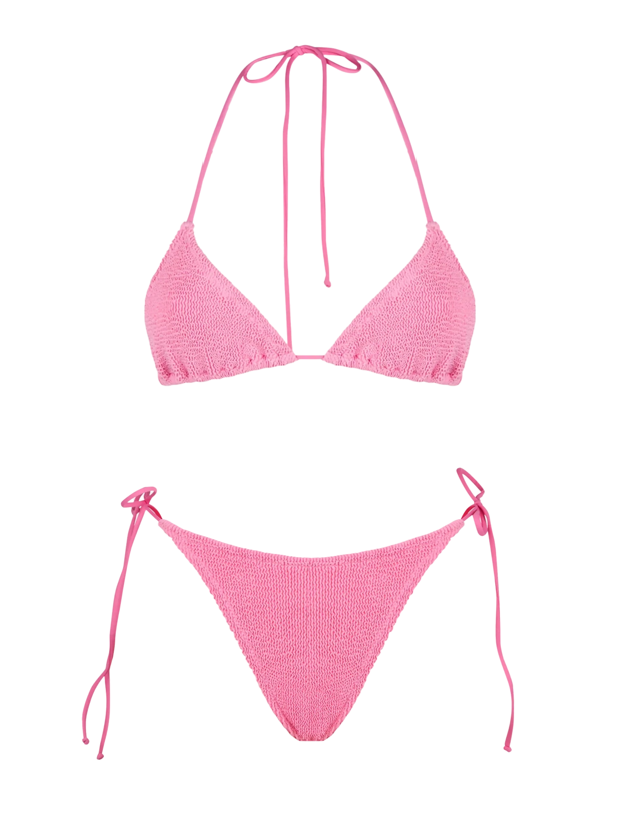 Roze triangelbikini voor dames met kreukeleffect