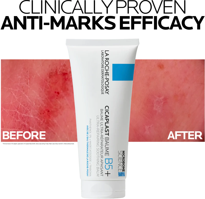 Bálsamo calmante Cicaplast Baume B5+ da La Roche-Posay para pele sensível e irritada.