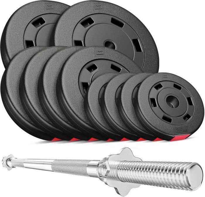 Hop-Sport halterset van 59 kg met halterstang van 167 cm en gewichtsschijven voor krachttraining: 2x10 kg, 4x5 kg, 4x2,5 kg