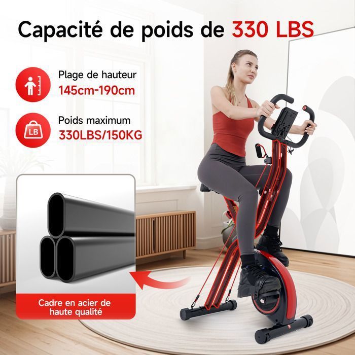 Vélo d'appartement - PASYOU - PX08 - Pliable 4 en 1 - 16 niveaux résistance magnétique - Moniteur LCD