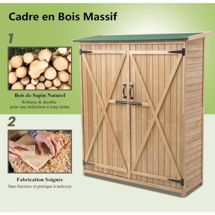 Abri de Jardin en Bois - RELAX4LIFE - Double Portes avec Loquet - Toit en Asphalte Incliné - 3 Niveaux Étagères - 140X50X162CM