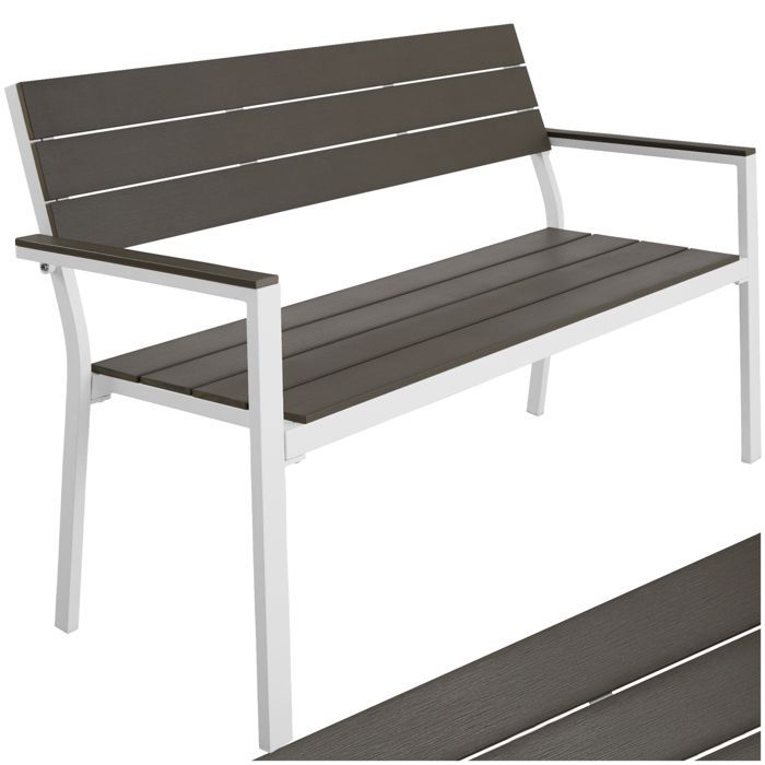Tuinbank - TECTAKE - LINE 2-zits tuinbank van aluminium met houtlook, 128 x 59 x 88 cm - Lichtgrijs/Wit
