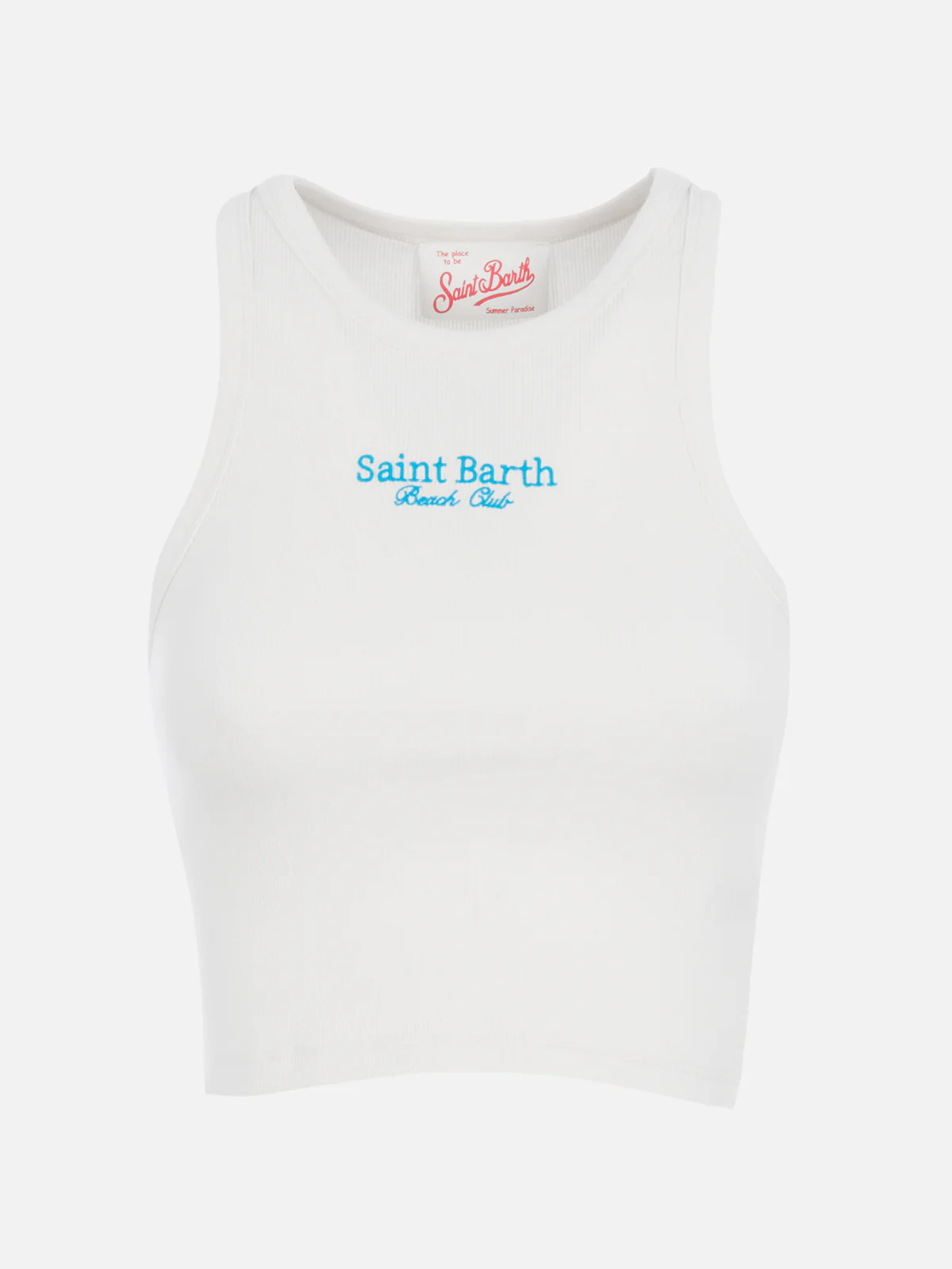 Dames tanktop van geribbeld katoen met borduursel van Saint Barth Beach