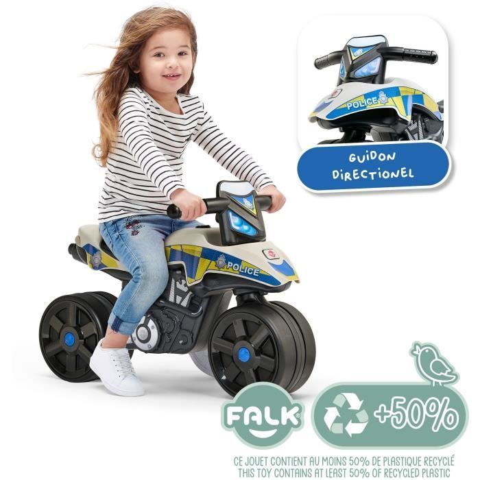 Bicicletta senza pedali della polizia - FALK - Ruote grandi e manubrio sterzante - Prodotta in Francia - 40% plastica riciclata - Età 2+