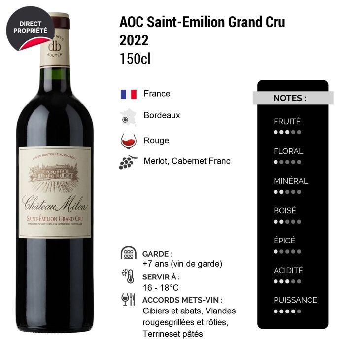 Château Milon Saint-Emilion Grand Cru MAGNUM 2022 - Vino Tinto Burdeos (3x150cl)