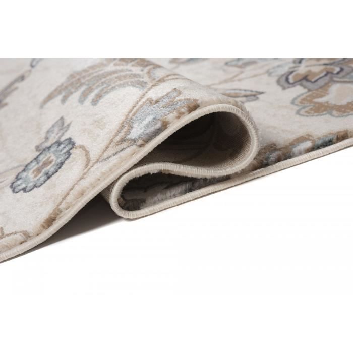 TAPISO Dubai Tapis Salon Chambre Contemporain Floral Crème Marron Bleu Fin 120 x 170 cm