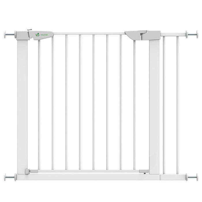 VOUNOT® Barrière de sécurité en métal - 88 à 96 cm - Sans perçage - Fermeture auto et magnétique, double verrouillage - Blanc