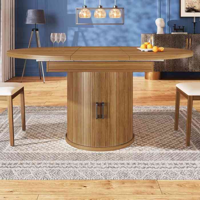 Ausziehbarer runder Esstisch 118–158 x 118 x 76 cm, 6-Personen-Esstisch mit Stauraum für Wohn-/Esszimmer – Walnuss