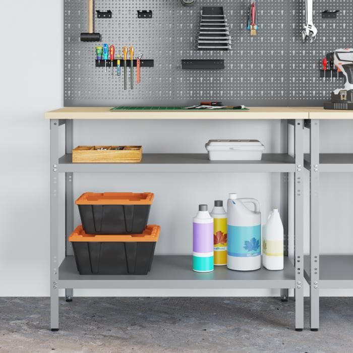 Table de travail Gris, 100x55x85 cm, fabriquée en acier et en bois d ingénierie