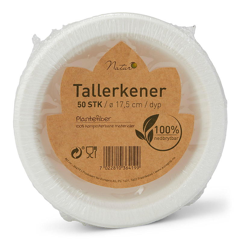 Nature Engangstallerken 50-pakning Dyp, 100 % biologisk nedbrytbar