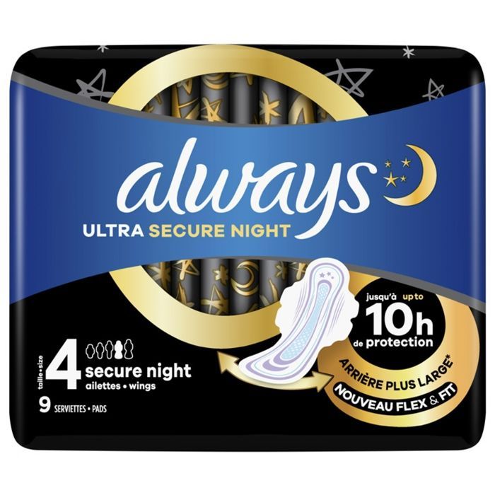 Always Ultra Secure Nachtbinden mit Flügeln, Größe 4, 9 Stück
